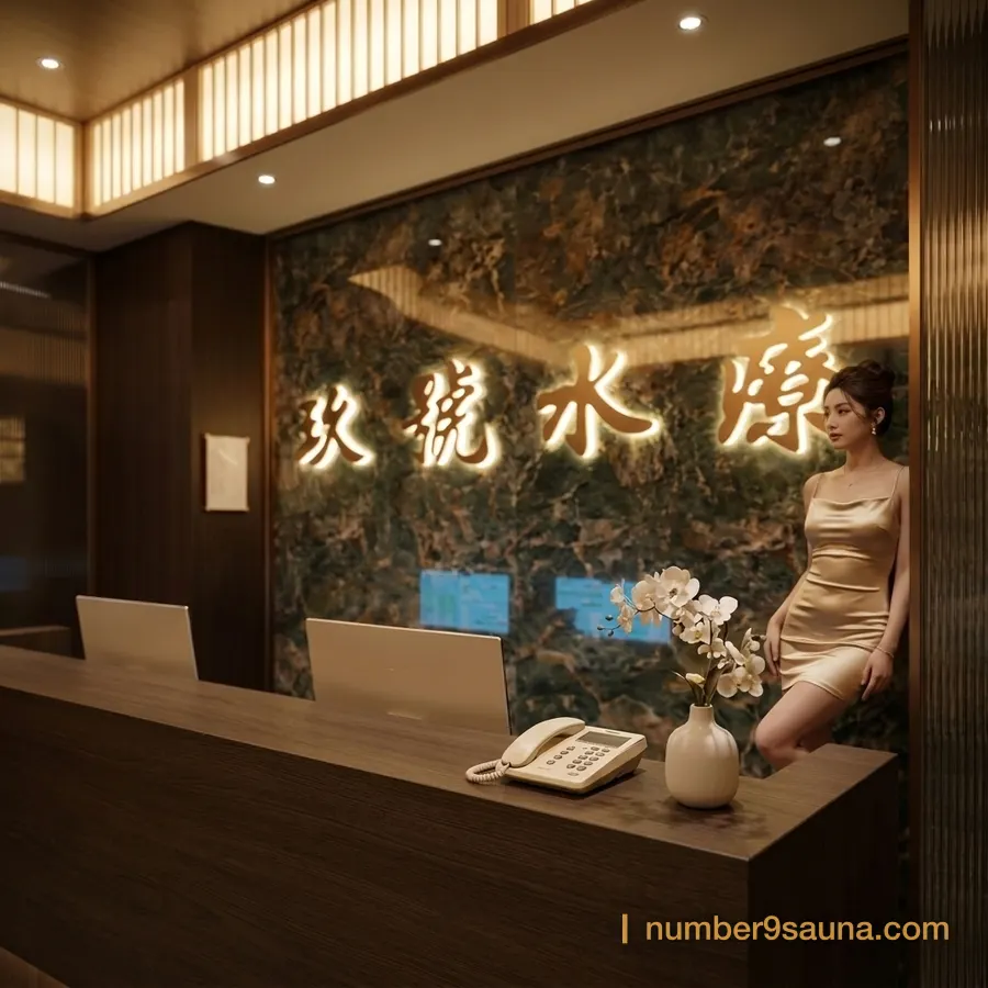 玖號水療澳門接待大堂與發光招牌